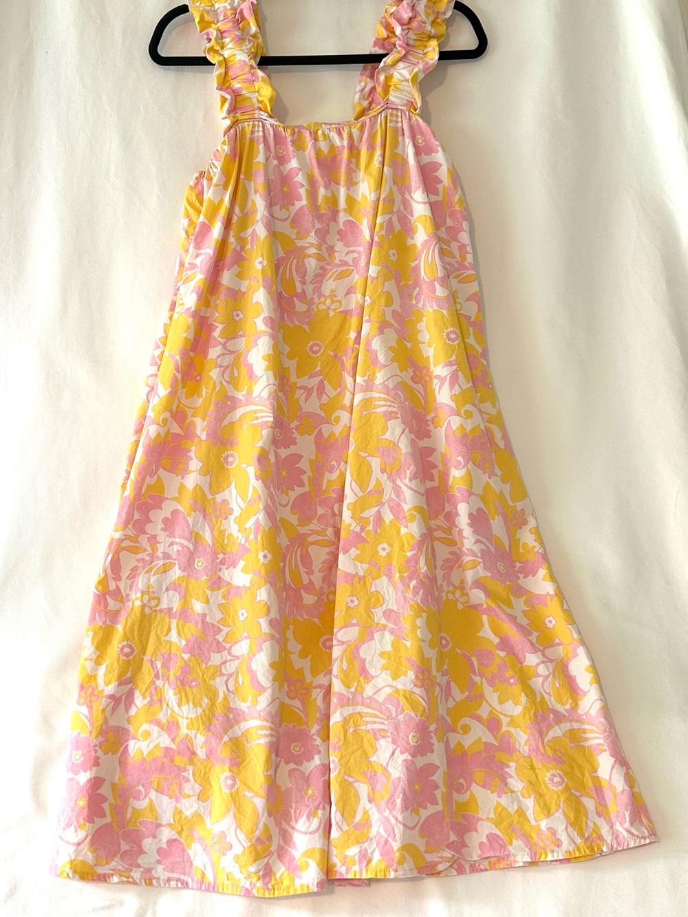 Vero Moda Pink/Yellow Floral Dress SzSM Maxi 70s Inspired Ruffle Straps Shift